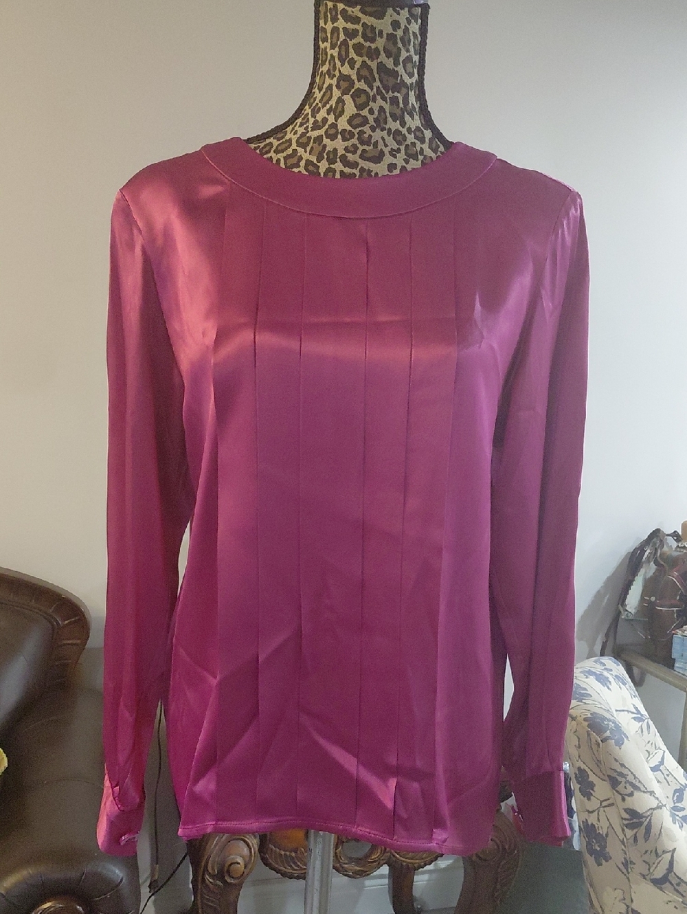 Yves Saint Laurent Satin Pleated Long-Sleeve Top - Fuchsia